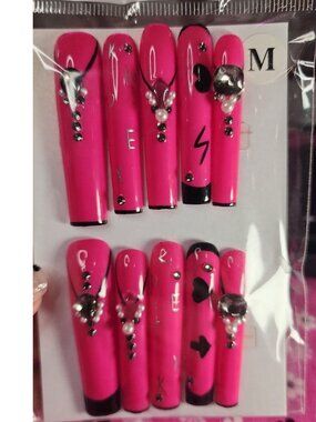Medium Size Super Long Hot Pink Square Press-on Nail Set
